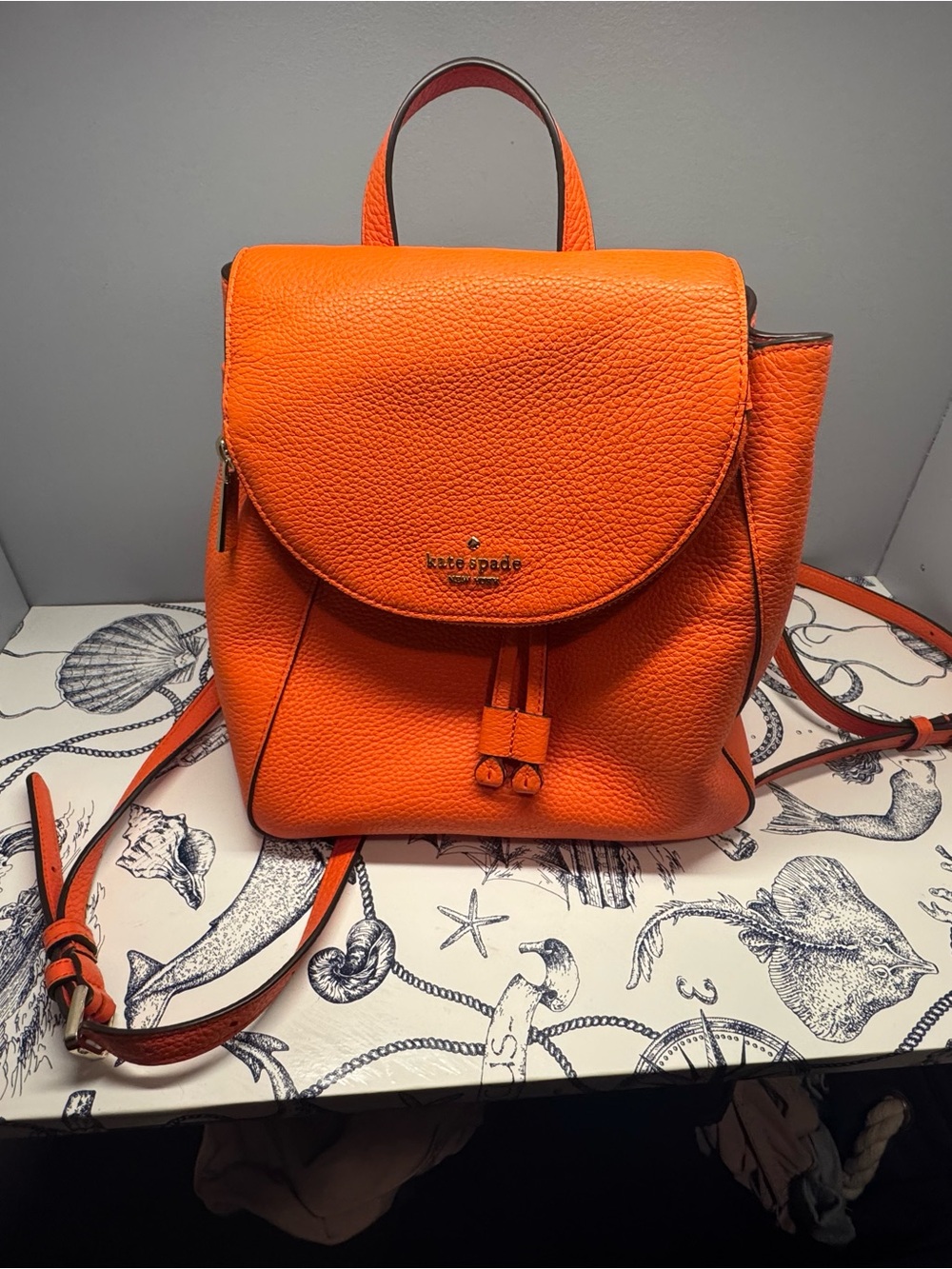 Kate Spade Orange Pebbled Leather Backpack